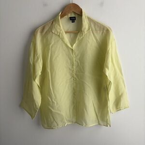 Eileen Fisher Small Top Womens Long Sleeve Yellow Sheer Blouse Button Front VTG